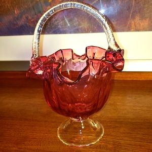 Cranberry Ruffled Collar Basket Vase
